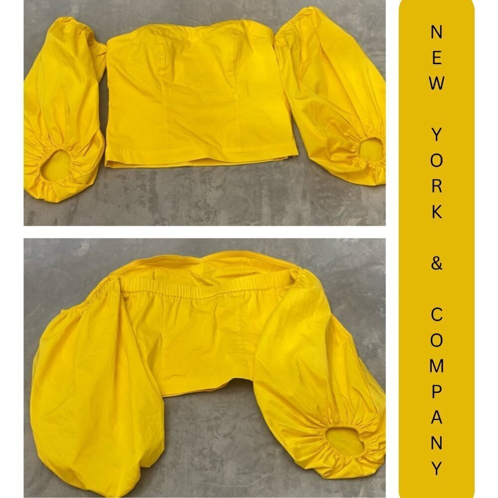 New York & Co Yellow Off The Shoulder Puff Sleeve Crop Top - 3287